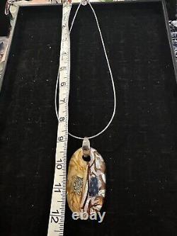 Vintage MURANO Large Oval GLASS PENDANT With Silver Chain