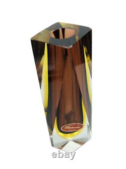 Vintage MURANO Mandruzzato MCM Gold & Purple SOMMERSO Faceted ART GLASS Vase 60s