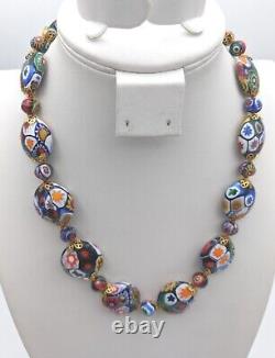 Vintage MURANO Millefiori Necklace 17 inch Art Glass Beads