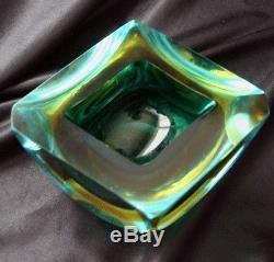 Vintage MURANO SOMMERSO 3 Color Glass Faceted Geode Ashtray