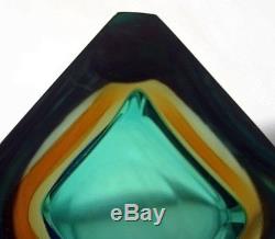 Vintage MURANO SOMMERSO 3 Color Glass Faceted Geode Ashtray