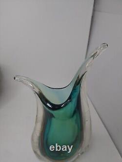 Vintage MURANO SOMMERSO ART GLASS Teardrop Vase With Latticino Criss Cross Edges