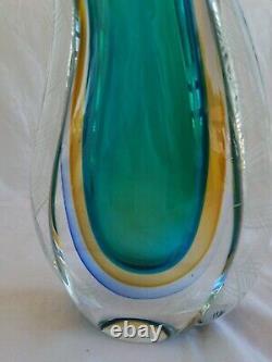 Vintage MURANO SOMMERSO ART GLASS Teardrop Vase With Latticino Criss Cross Edges