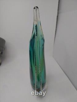 Vintage MURANO SOMMERSO ART GLASS Teardrop Vase With Latticino Criss Cross Edges