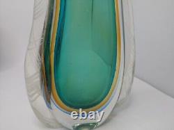 Vintage MURANO SOMMERSO ART GLASS Teardrop Vase With Latticino Criss Cross Edges