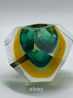 Vintage MURANO SOMMERSO Glass Faceted Ashtray