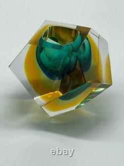 Vintage MURANO SOMMERSO Glass Faceted Ashtray