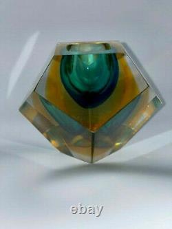 Vintage MURANO SOMMERSO Glass Faceted Ashtray