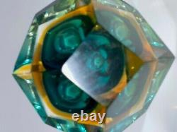 Vintage MURANO SOMMERSO Glass Faceted Ashtray