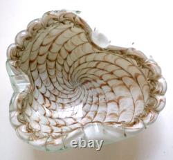 Vintage MURANO SPIDERWEB ZEBRATI Art Glass Sommerso Bowl, Very Rare, Italy 7.5