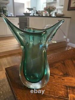Vintage MURANO Summerso art glass VASE green blue