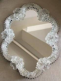 Vintage MURANO VENETIAN Mirror White FLOWERS Use for wall table or DISPLAY TRAY