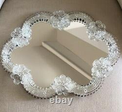 Vintage MURANO VENETIAN Mirror White FLOWERS Use for wall table or DISPLAY TRAY