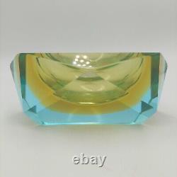 Vintage Mandruzatto Murano Faceted Triple Sommerso Art Glass Ashtray STUNNING
