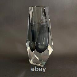 Vintage Mandruzzato Murano Glass Faceted Sommerso Grey Vase Italian MID Century