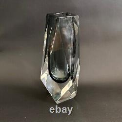 Vintage Mandruzzato Murano Glass Faceted Sommerso Grey Vase Italian MID Century