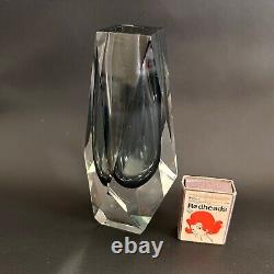 Vintage Mandruzzato Murano Glass Faceted Sommerso Grey Vase Italian MID Century