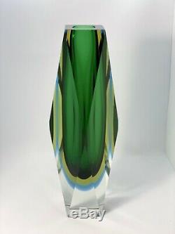 Vintage Mandruzzato Murano Italy Faceted Sommerso Triple Color Cased Vase 12 T