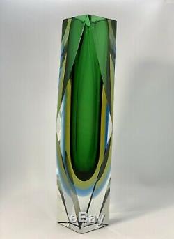 Vintage Mandruzzato Murano Italy Faceted Sommerso Triple Color Cased Vase 12 T