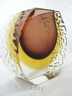 Vintage Mandruzzato Murano sommerso textured block glass vase chocolate, amber