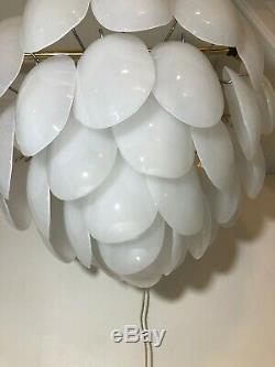 Vintage Mazzega Italian Murano Opaline White Glass Oval Leaf Chandelier Mcm 1959
