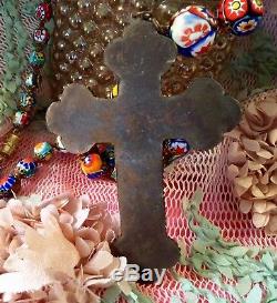 Vintage Micro Mosaic Cross withMurano Millefiori Art Glass Beaded Necklace
