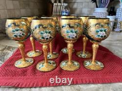 Vintage Mid 20th Century Murano Or Bohemia Glass Goblets