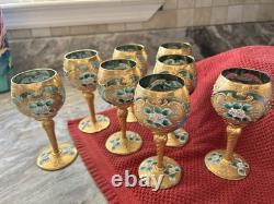 Vintage Mid 20th Century Murano Or Bohemia Glass Goblets