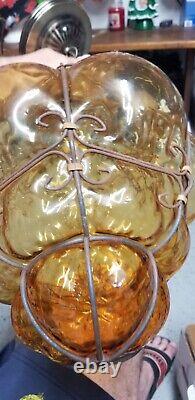 Vintage Mid Century, Amber, Murano Glass Pendant Light Lamp Globe-FREE SHIPPING