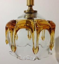 Vintage Mid Century Blown Glass Amber Ceiling Pendant Light Mazzega Murano Italy
