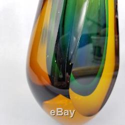 Vintage Mid Century Italian Murano Art Glass Sommerso Vase Blue and Yellow 11