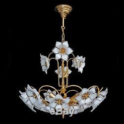 Vintage Mid-Century Italian Murano Flower Venini Art-Glass Gilt Brass Chandelier