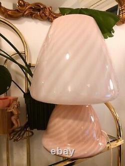 Vintage Mid Century Italy Murano Swirled Light Pink Glass Mushroom Table Lamp