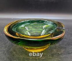 Vintage Mid-Century Modern MCM Murano Art Glass Geode Bowls Ashtray Green 6.5