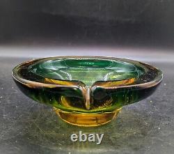 Vintage Mid-Century Modern MCM Murano Art Glass Geode Bowls Ashtray Green 6.5