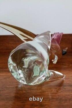 Vintage Mid Century Modern Murano Glass Gold Aventurine Pink Cockatoo Bird sgd