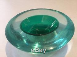 Vintage Mid-Century Modern Murano Italian Green Art Glass Sommerso Bowl Dish