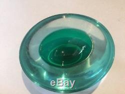 Vintage Mid-Century Modern Murano Italian Green Art Glass Sommerso Bowl Dish