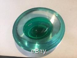 Vintage Mid-Century Modern Murano Italian Green Art Glass Sommerso Bowl Dish