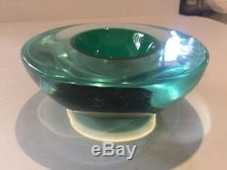 Vintage Mid-Century Modern Murano Italian Green Art Glass Sommerso Bowl Dish