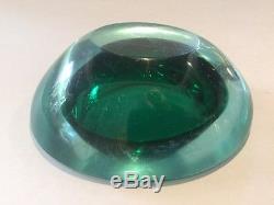 Vintage Mid-Century Modern Murano Italian Green Art Glass Sommerso Bowl Dish