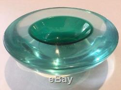 Vintage Mid-Century Modern Murano Italian Green Art Glass Sommerso Bowl Dish