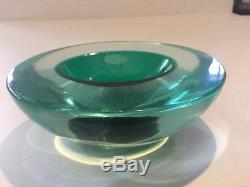 Vintage Mid-Century Modern Murano Italian Green Art Glass Sommerso Bowl Dish