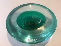 Vintage Mid-Century Modern Murano Italian Green Art Glass Sommerso Bowl Dish