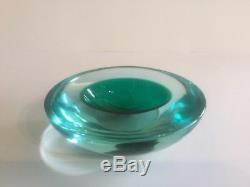 Vintage Mid-Century Modern Murano Italian Green Art Glass Sommerso Bowl Dish