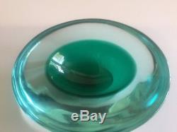 Vintage Mid-Century Modern Murano Italian Green Art Glass Sommerso Bowl Dish