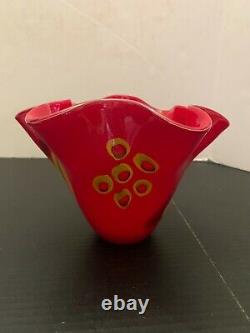 Vintage Mid Century Modern Red and Yellow Art Murano Glass Vase