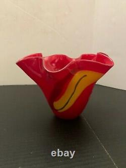 Vintage Mid Century Modern Red and Yellow Art Murano Glass Vase