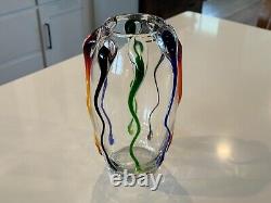Vintage Mid Century Murano Colorful Art Glass Flower Vase