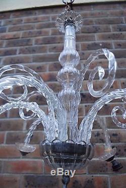 Vintage Mid Century Murano Glass Chandelier 5 Arm Glass Light Fitting